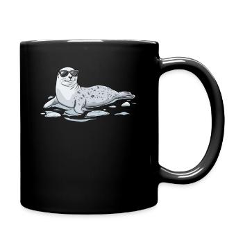 Phoque avec des lunettes de soleil - Créature marine cool sur une photo - Mug uni - noir - Droite