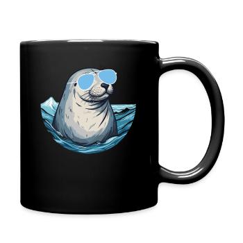 Phoque avec des lunettes de soleil - Créature marine cool sur une photo - Mug uni - noir - Droite