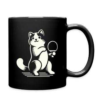 Niedliche Katze Spielt Tischtennis Begeistert - Tasse einfarbig - Schwarz - Rechts