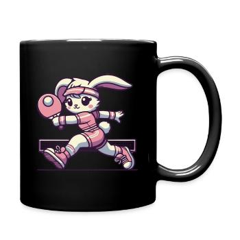 Kawaii Hase Tischtennis Spieler - Tasse einfarbig - Schwarz - Rechts