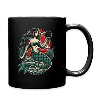 Tatouage rétro style tennis de table sirène - Mug uni - noir - Droite
