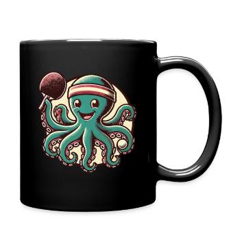 Lustiger Oktopus Tischtennis Cartoon Retro - Tasse einfarbig - Schwarz - Rechts