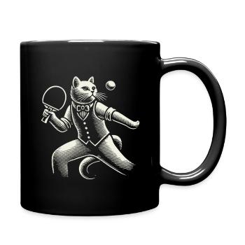 Cute Cat Plays Table Tennis Masterfully - Full Colour Mug - black - Right