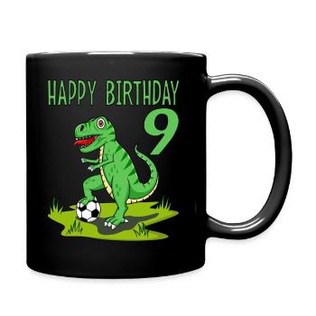 Dinosaurier Rex Fußball 9 Happy Birthday Grün - Tasse einfarbig - Schwarz - Rechts