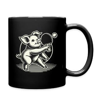 Lustiges Tischtennis Schwein Niedlich Motiv - Tasse einfarbig - Schwarz - Rechts