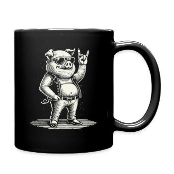 Funny Rock Music Pig Retro Style - Full Colour Mug - black - Right