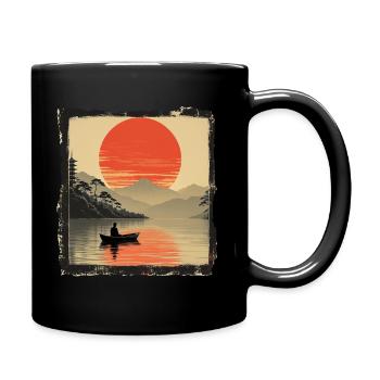 Bateau japonais le silence au bord du lac au coucher du soleil - Mug uni - noir - Droite