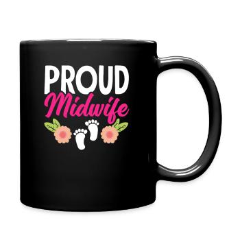 Proud midwife with floral motif - Full Colour Mug - black - Right
