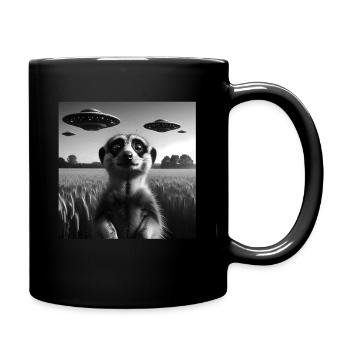 Meerkat2 Funny Graphic Selfie with UFOs Weird Alie - Full Colour Mug - black - Right