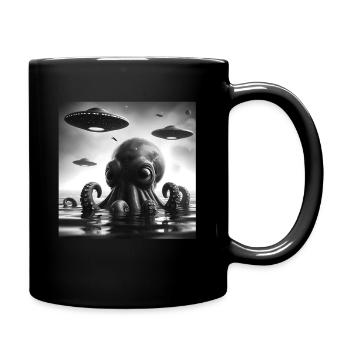 Oktopus 2Tintenfisch Lustiges Grafik-Selfie mit UFOs Wehr - Tasse einfarbig - Schwarz - Rechts