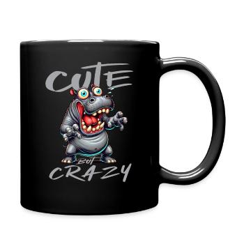 Cute but Crazy Nilpferd Comic Stil lustiges Motiv - Tasse einfarbig - Schwarz - Rechts