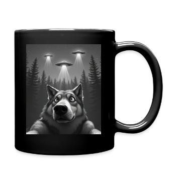 Ufo Lustiger Wolf - Tasse einfarbig - Schwarz - Rechts