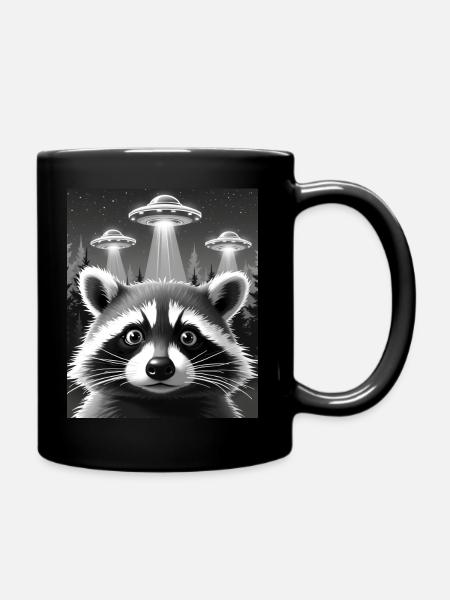Ufo Lustiger Waschbär - Tasse einfarbig - Schwarz
