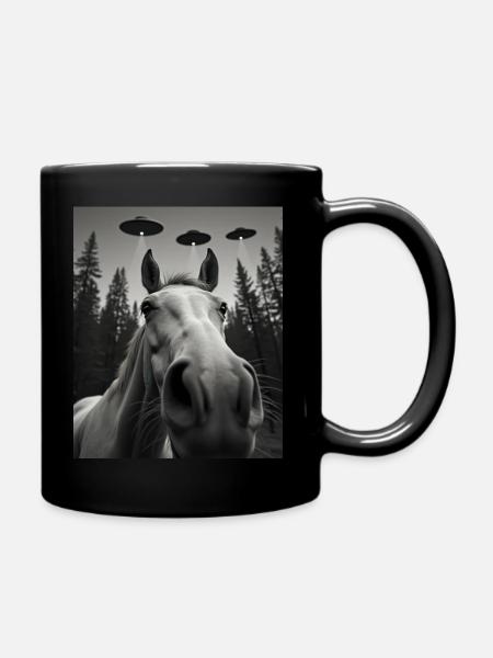 Ufo Lustiges Pferd - Tasse einfarbig - Schwarz