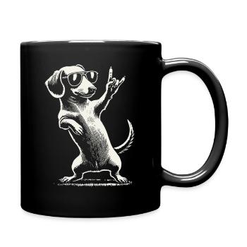 Rock Music Funny Dachshund Dog Concert Design - Full Colour Mug - black - Right