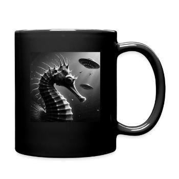 Seahorse Funny Graphic Selfie with UFOs Weird Alie - Full Colour Mug - black - Right