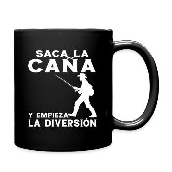 Fisherman takes out the rod and the fun begins - Full Colour Mug - black - Right