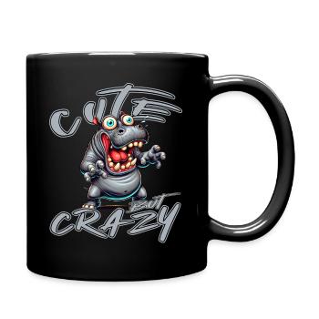 Cute but Crazy Nilpferd Comic Stil lustiges Motiv - Tasse einfarbig - Schwarz - Rechts
