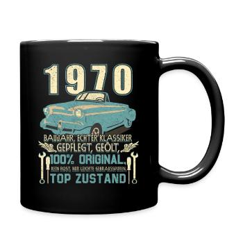 Baujahr 1970 Geboren, Geburtstag Jahrgang 1970 - Tasse einfarbig - Schwarz - Rechts