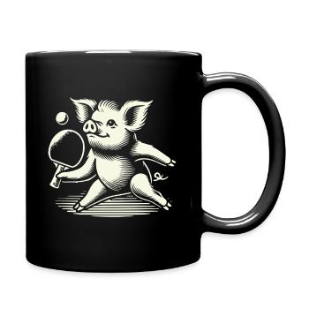 Funny cute pig playing table tennis - Full Colour Mug - black - Right