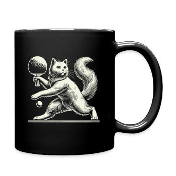 Cute cat playing table tennis with charm - Full Colour Mug - black - Right