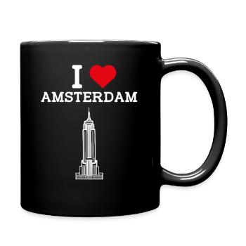 I love Amsterdam Herz Flaggenstaat Niederlande Wortspiel - Tasse einfarbig - Schwarz - Rechts