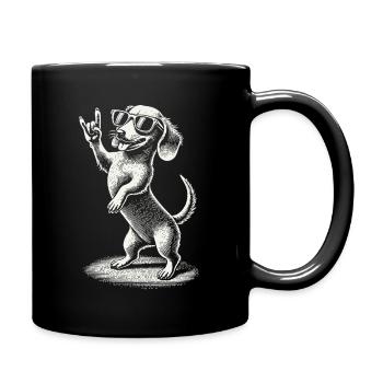 Lustige Heavy Metal Hund Festival Retro Dackel - Tasse einfarbig - Schwarz - Rechts