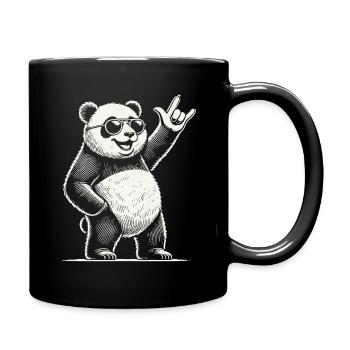 Retro Rock Music Panda With Cool Gesture - Full Colour Mug - black - Right