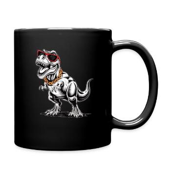 T-Rex mit Sonnenbrille und Goldkette - Tasse einfarbig - Schwarz - Rechts