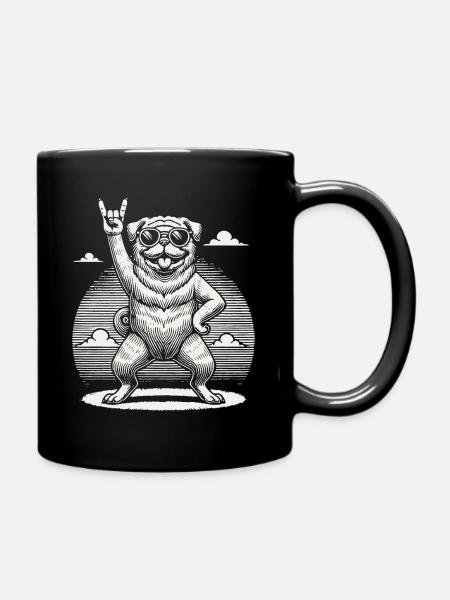 Mops Hund Rock Musik Festival Stil - Tasse einfarbig - Schwarz