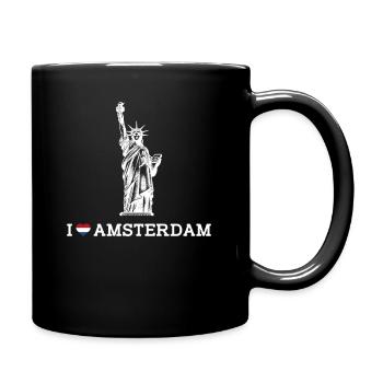 I Love Amsterdam Freiheitsstatue Niederländische Flagge - Tasse einfarbig - Schwarz - Rechts