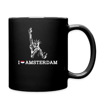 I love Amsterdam Niederlande Freiheitsstatue Wortspiel - Tasse einfarbig - Schwarz - Rechts