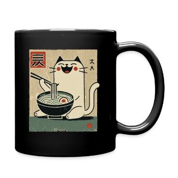 Kawaii Cat Ramen Nouilles Streetwear Ukiyo-E - Mug uni - noir - Droite