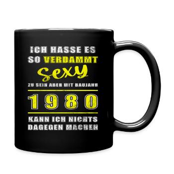 1980 - Jahrgang 1980 - Baujahr 1980 - Tasse einfarbig - Schwarz - Rechts