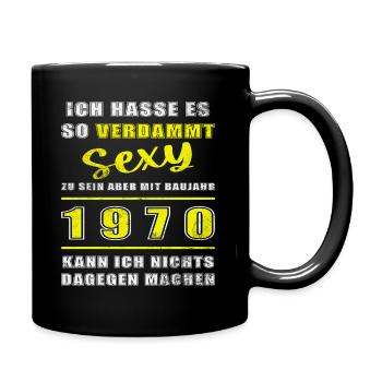 1970 Baujahr Geburtstag Jahrgang - Tasse einfarbig - Schwarz - Rechts