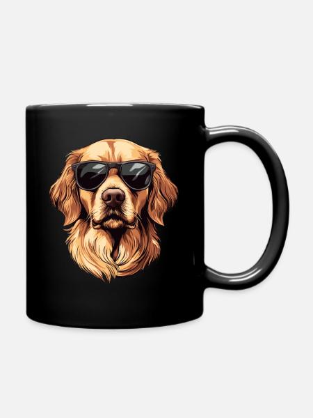 Golden Retriever mit Sonnenbrille - Tasse einfarbig - Schwarz