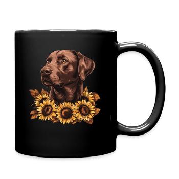 Brauner Labrador mit Sonnenblumen - Tasse einfarbig - Schwarz - Rechts