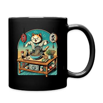 Ramen Nudeln Retro Katze Kawaii Chefkoch Japan - Tasse einfarbig - Schwarz - Rechts
