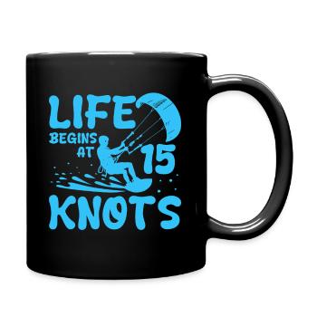 Life Begins At 15 Knots Kiteboard Surfing - Full Colour Mug - black - Right