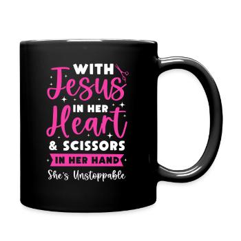 Avec Jésus dans son cœur et des ciseaux à la main - Mug uni - noir - Droite