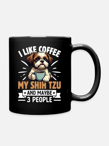 Coffee and Shih Tzu Funny Dog Design - Full Colour Mug - black