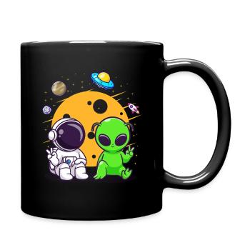 Astronaut Alien Chilling In Space - Tasse einfarbig - Schwarz - Rechts