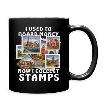 NOW I COLLECT STAMPS - Full Colour Mug - black - Right