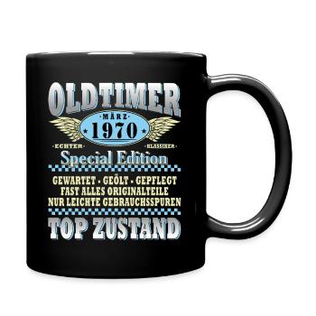 55. Geburtstag Oldtimer März Jahrgang 1970 - Tasse einfarbig - Schwarz - Rechts