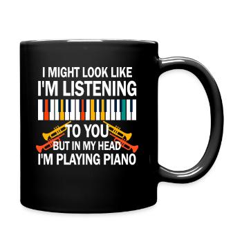 J’ai peut-être l’air d’écouter du piano - Mug uni - noir - Droite