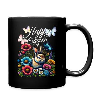 Happy Easter Frohe Ostern Osterfest Osterhase - Tasse einfarbig - Schwarz - Rechts
