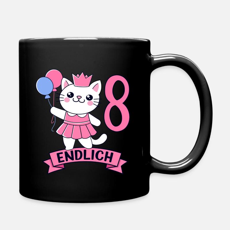 Katze Geburtstagsmotiv Endlich 8 Jahre Mädchen - Tasse einfarbig - Schwarz