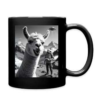 Lama macht ein Selfie in den Bergen mit Alien Ufo - Tasse einfarbig - Schwarz - Rechts