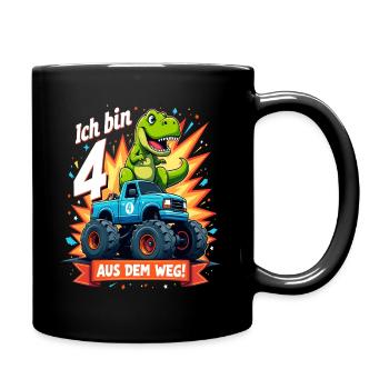 Dinosaur 4th Birthday Monster Truck - Full Colour Mug - black - Right