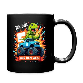 Dinosaurier 5. Geburtstag Monstertruck - Tasse einfarbig - Schwarz - Rechts